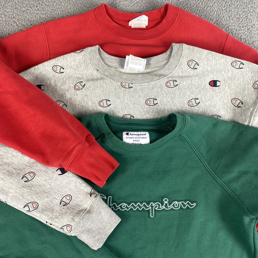 LOT OF 3 Champion Sweatshirt Mens Small Reverse Weave AOP Crewneck Fleece Casual